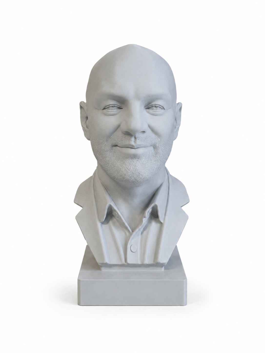 Bust 3D personalizat dupa poza, portret barbat pe fundal alb, realizat la comanda