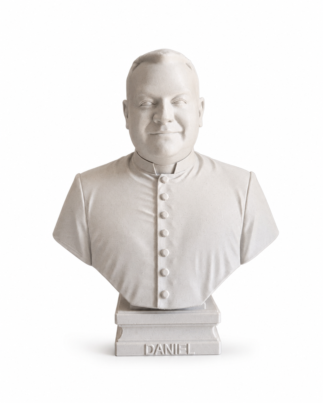 Bust 3D personalizat dupa poza, model decorativ alb pe baza cu nume