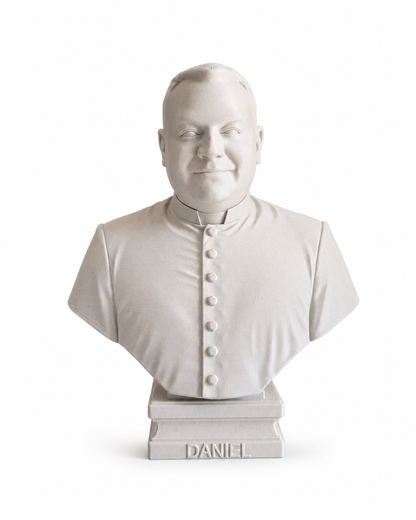 Bust 3D personalizat dupa poza, model decorativ alb pe baza cu nume