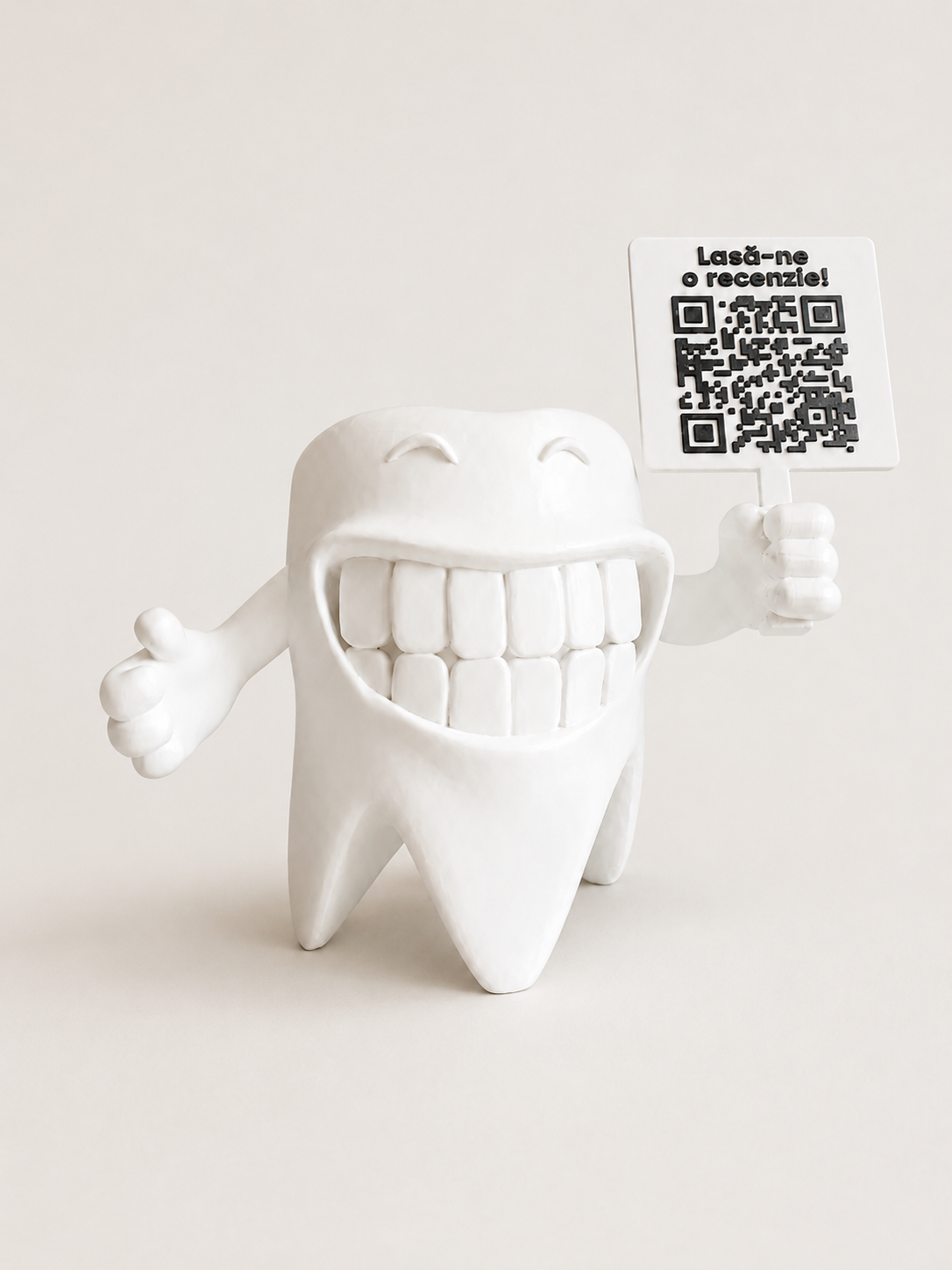 Figurina dinte 3D pentru cabinet dentar, cu placuta QR pentru recenzii Google