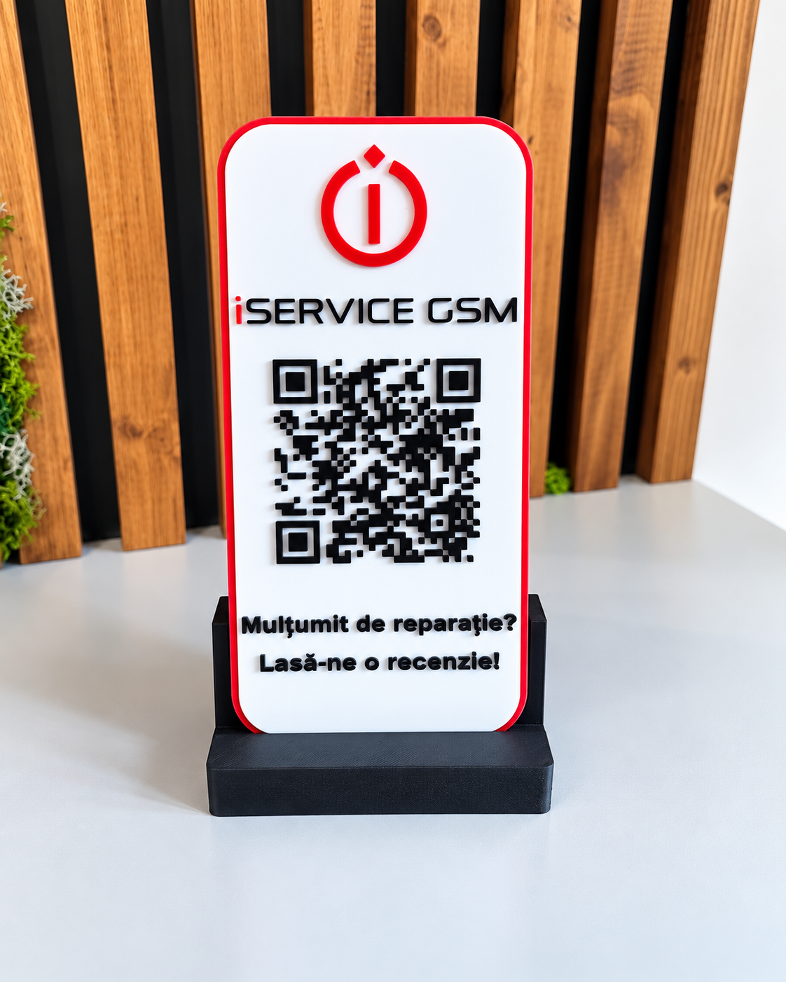 Stand cu QR si NFC pentru recenzii Google la service telefoan