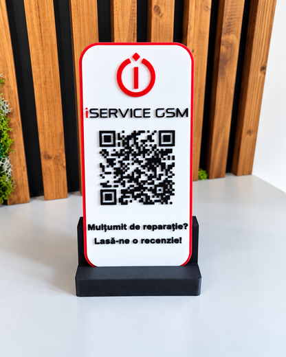 Stand cu QR si NFC pentru recenzii Google la service telefoan