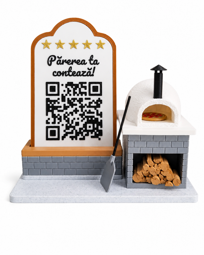 Stand QR si NFC pentru recenzii Google, creat special pentru pizzerii si restaurante