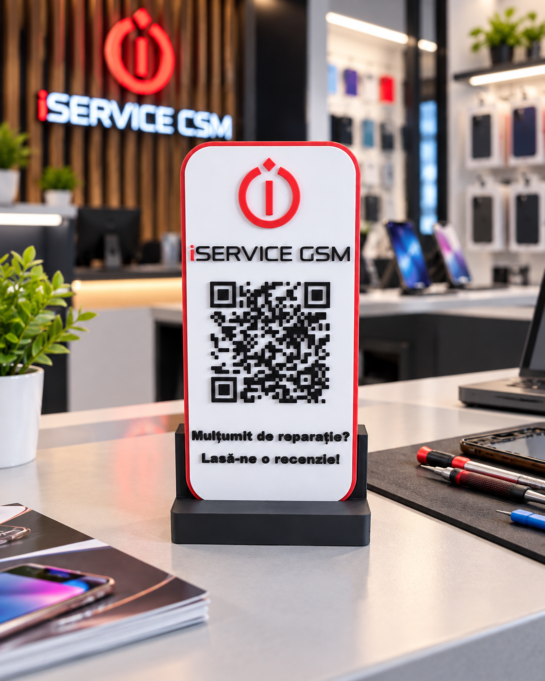 Stand recenzii Google pentru service GSM cu telefon, QR si NFC