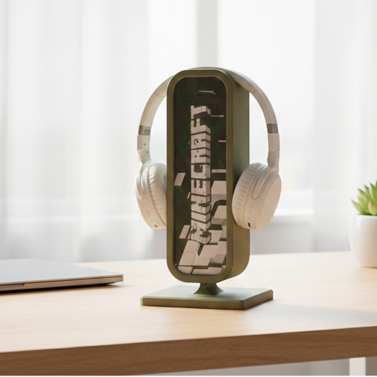 Suport de casti cu design Minecraft vazut din fata printat 3D din material PLA